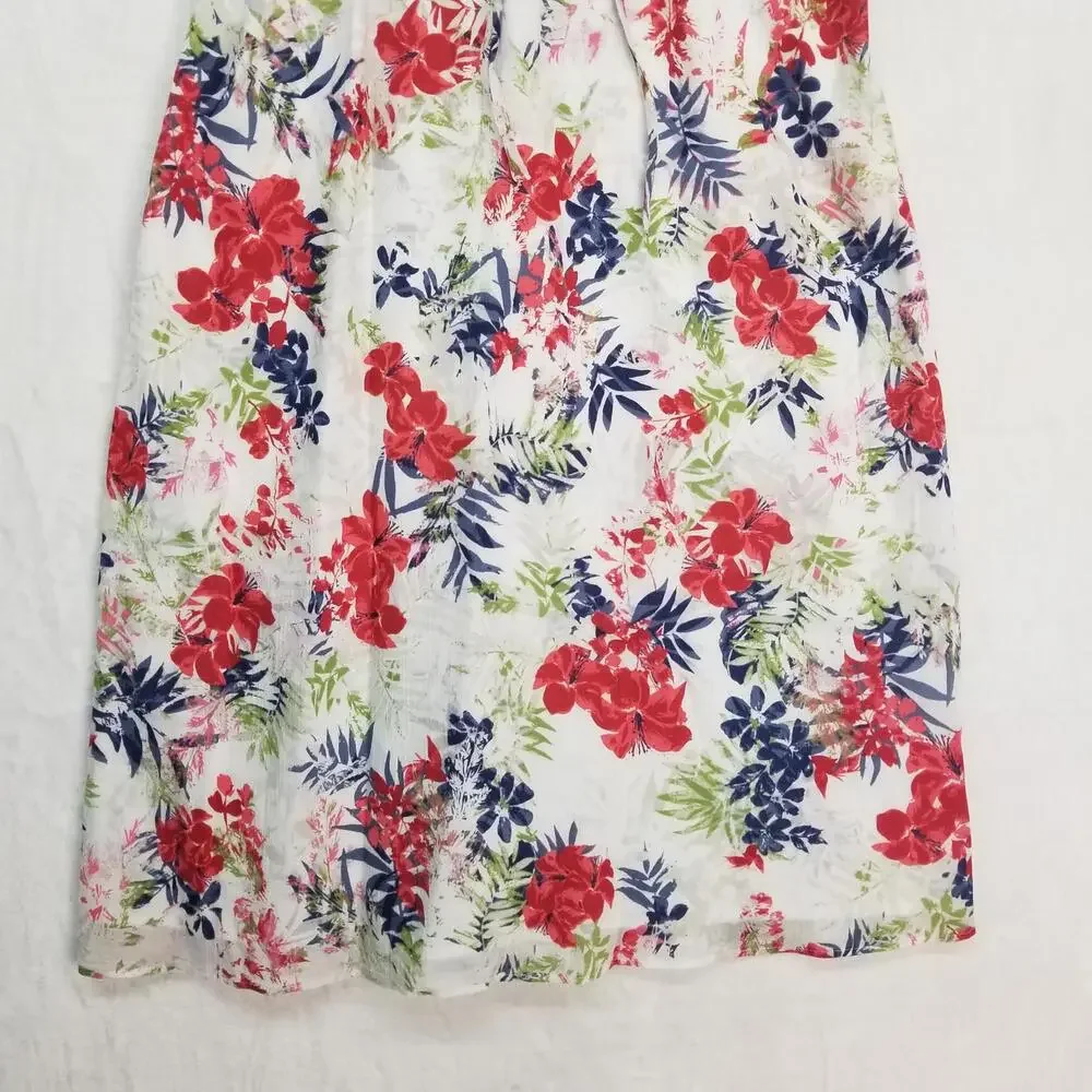 Eddie Bauer Sleeveless Dress Womens 8‎ White Red Blue Green Floral 100% Cotton - Picture 5 of 13